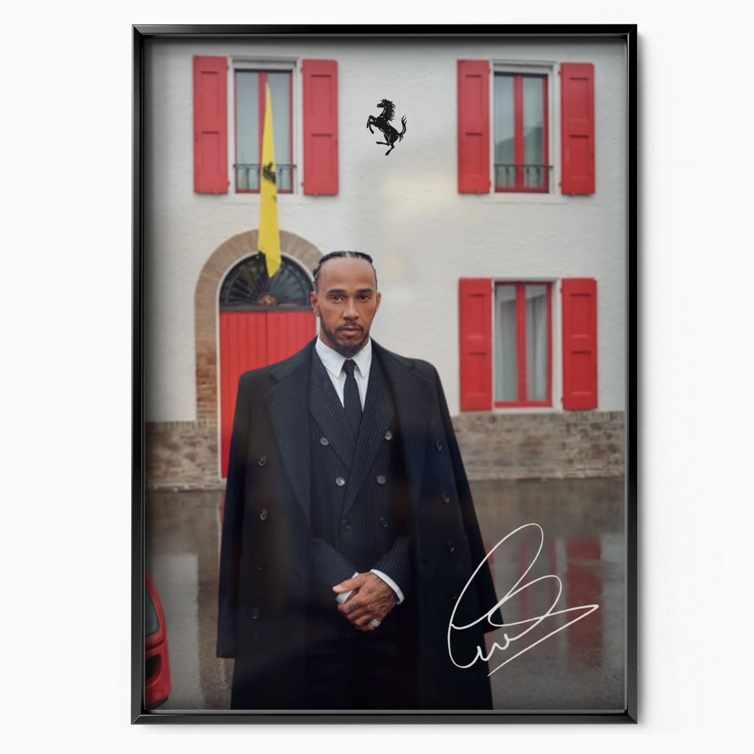 Hamilton With Ferrari Sign