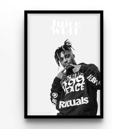 Juice Wrld B&W - A4, A3, A2 Posters Base - Poster Print Shop / Art Prints / PostersBase